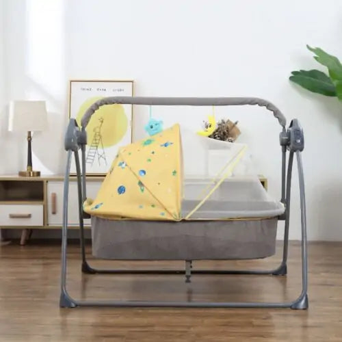 Baby Cradle Swing Gray tone Yellow | Auto Swing Type, Remote Control and Extra Features - G.TOUCH