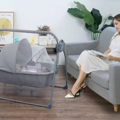 Baby Cradle Swing Gray tone Yellow | Auto Swing Type, Remote Control and Extra Features - G.TOUCH
